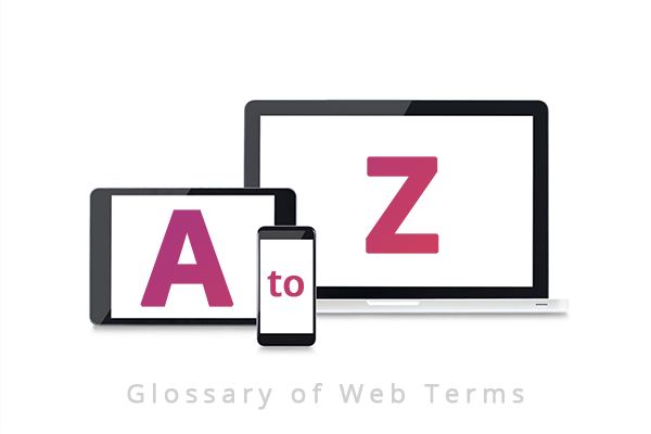 Whitespacepw: Image of a tablet, mobile and laptop with the letters A to Z on them above the words "Glossary of Ib Terms"