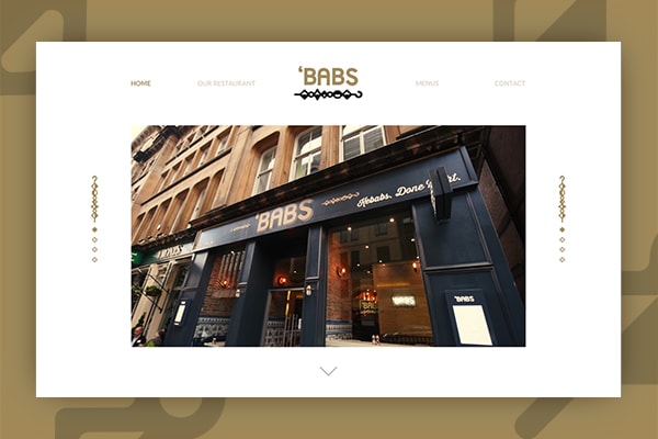 Image the Babs restaurant Glasgow website design by Whitespacepw, against a gold background
